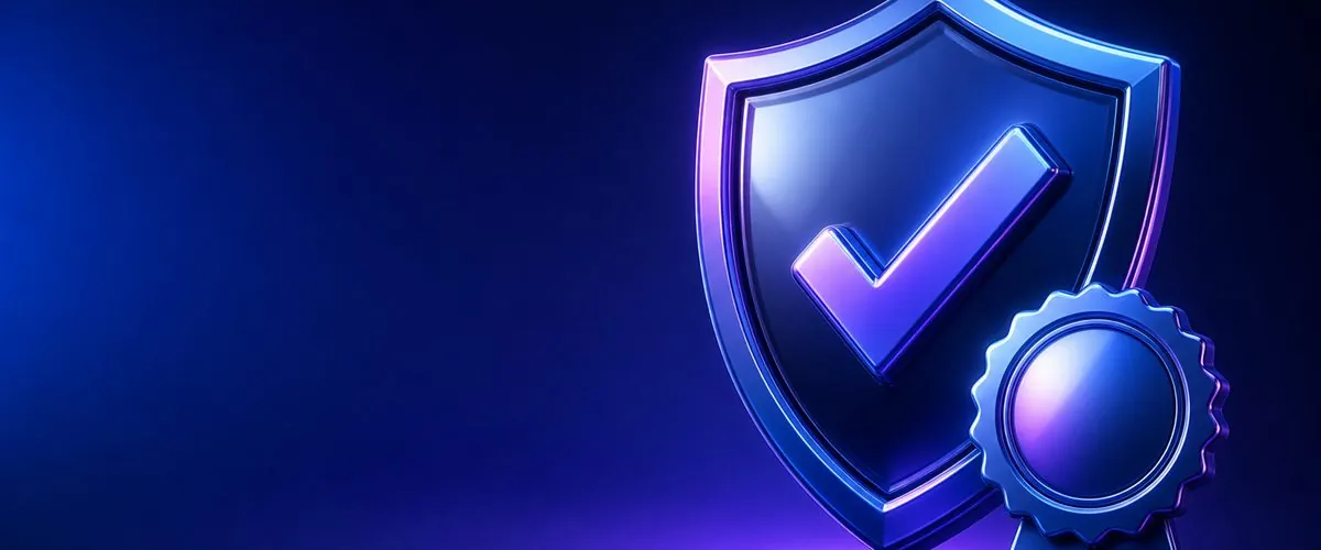 Escudo con marca de verificación y sello oficial