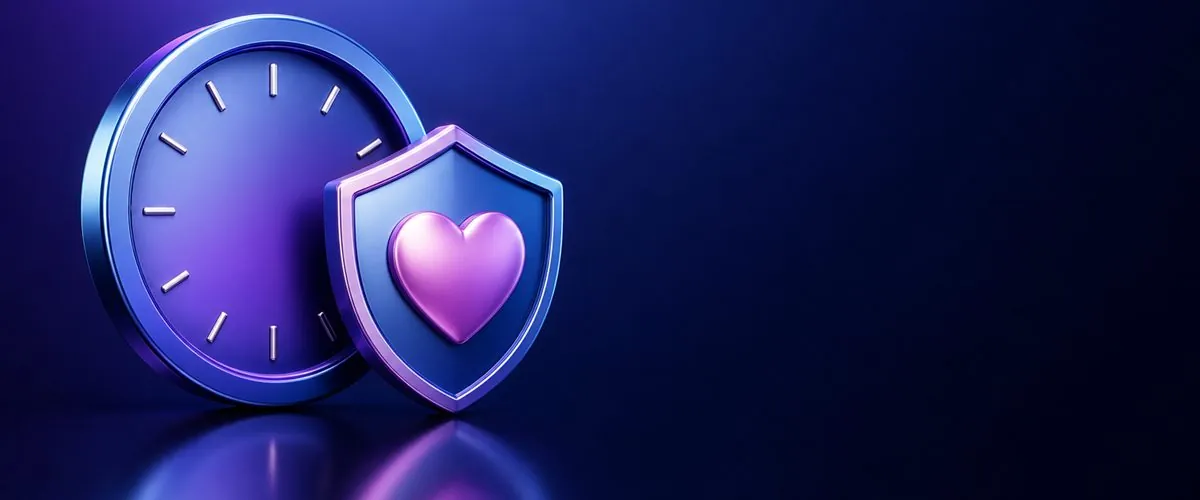 Reloj y escudo con un corazón, símbolo de límites de juego